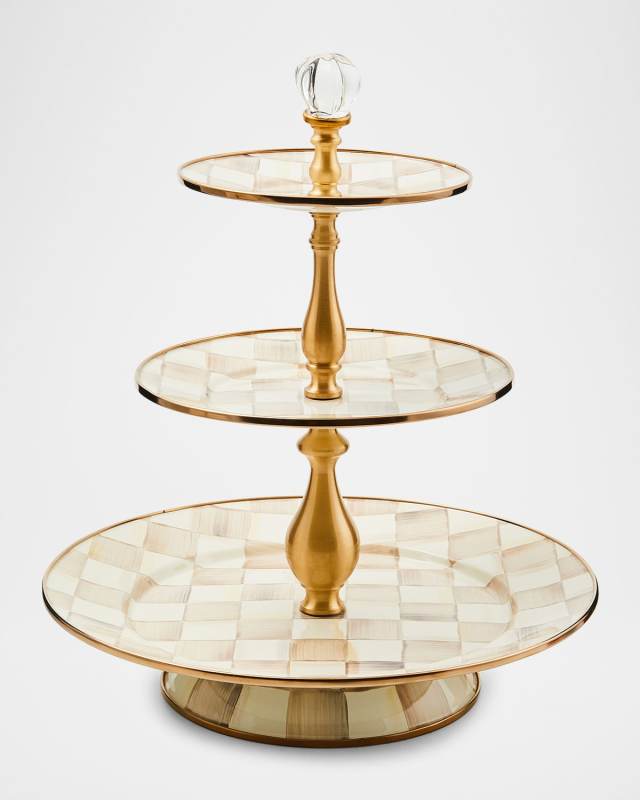 Mocha Check Three-Tier Sweet Stand